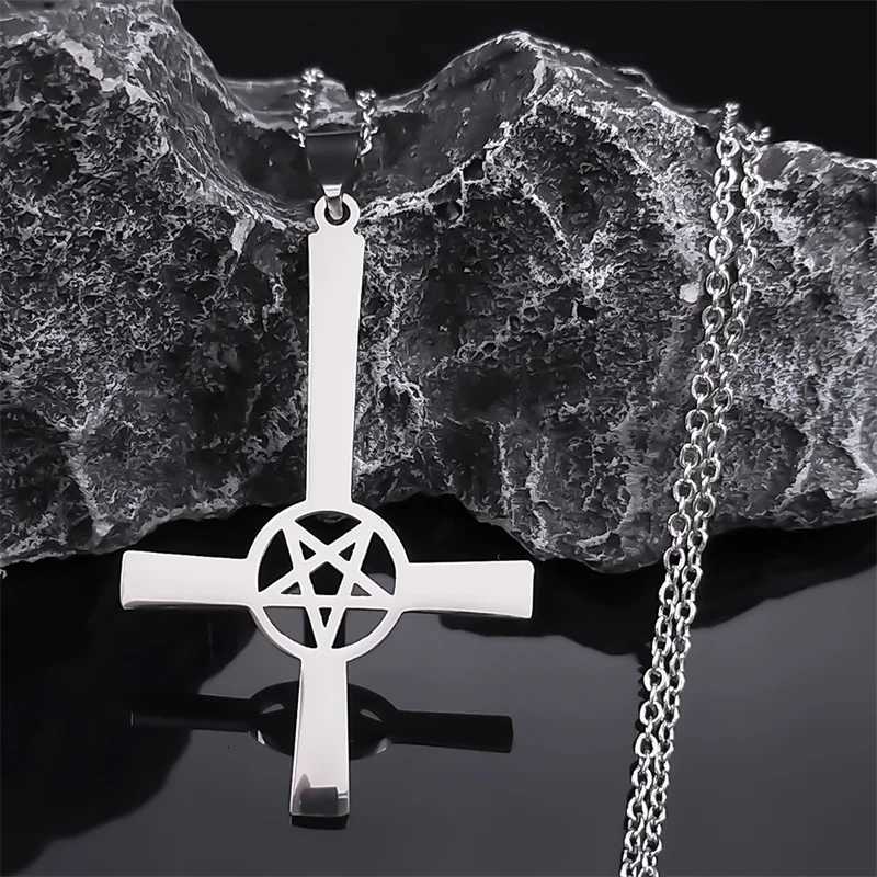 Inverted Cross Occult Pentagram Necklace Upside Down Cross Gothic Satan Necklaces Lucifer Satan Jewelry cruz invertida N642S03XJ251121