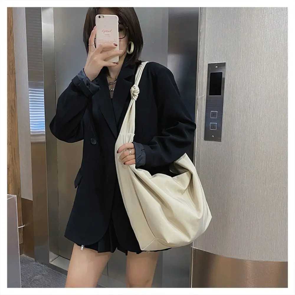 Women Casual Pure Color Big Tote Bags Large Capacity Waterproof Fabric Messenger Bag Nylon Canvas Shoulder Shopping BagT251121