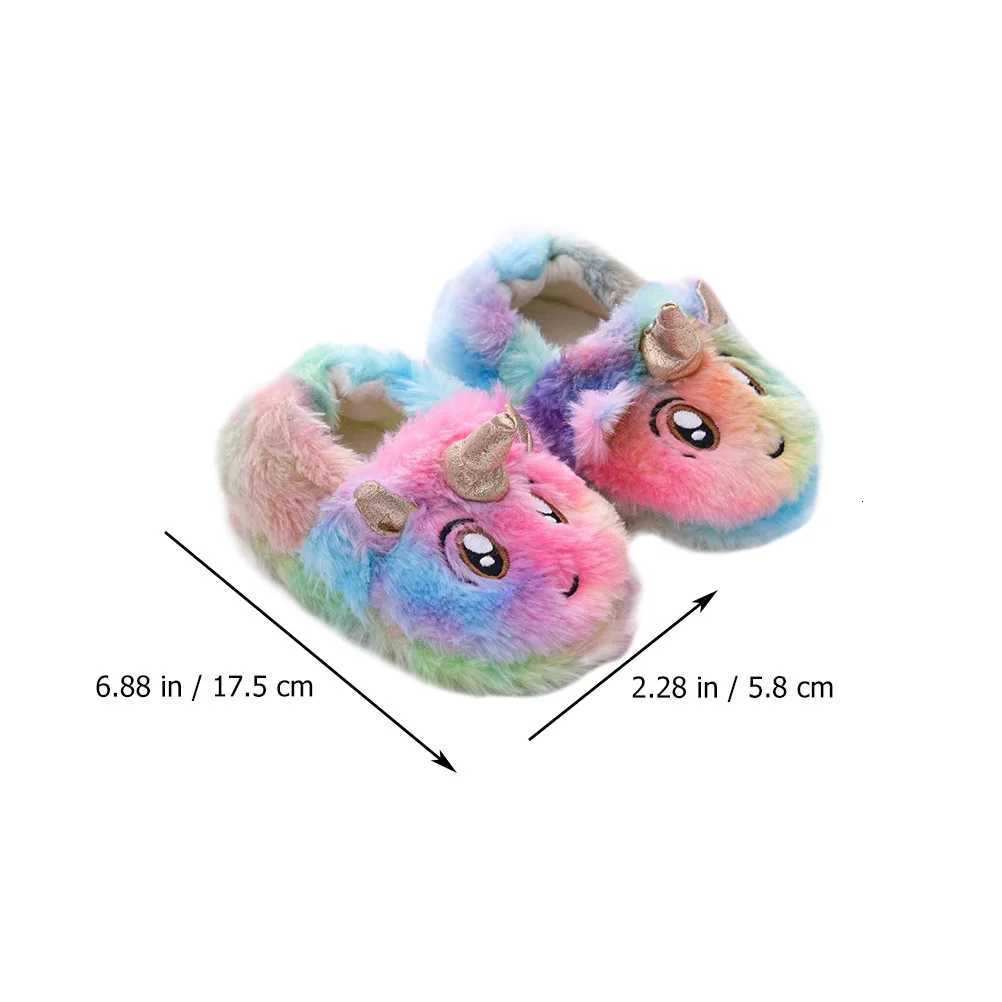 1Pair Children Winter Slippers Unicorn Design Warm Bedroom Shoes Soft Indoor Kids Slip-on Household Footwear Winter SlippersW251121