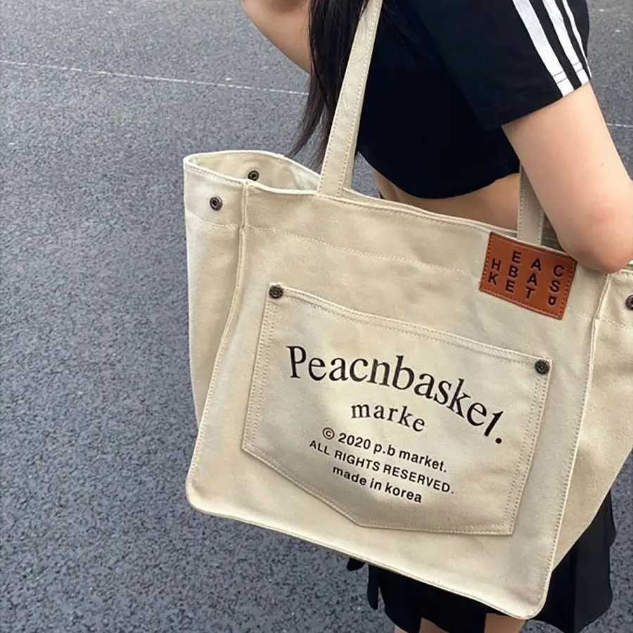 Large capacity tote bag for women with Korean print college student class canvas bag original juku style artistic shoulder bagT251121