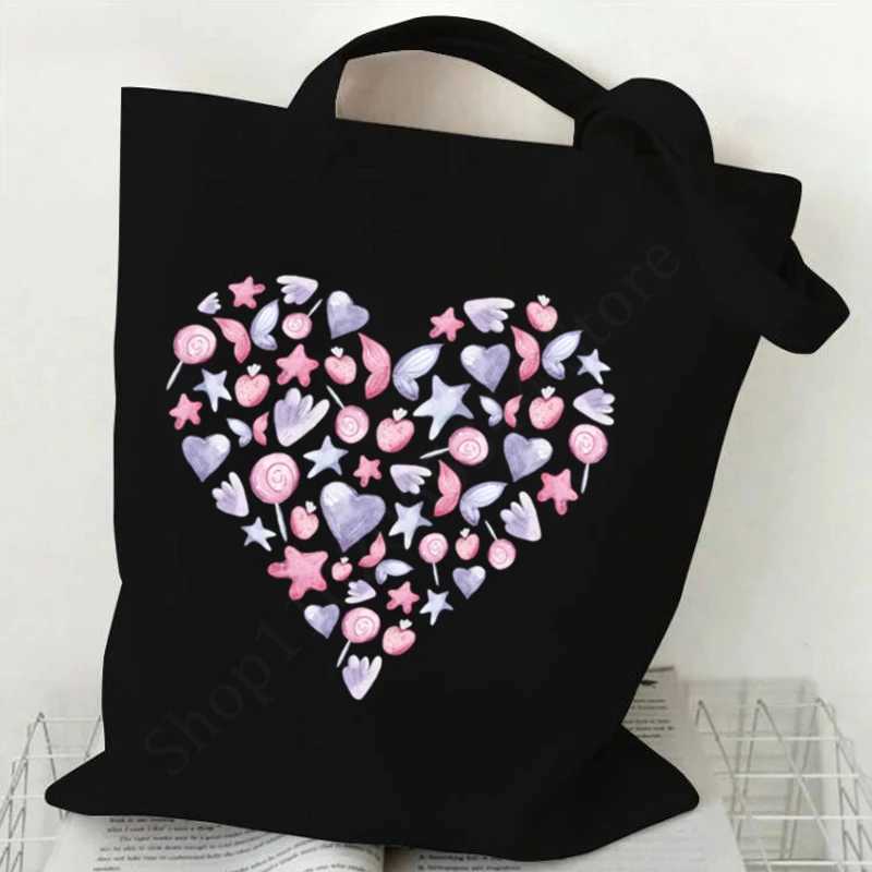 New Aesthetics Sweet Heart Flower Womens Shoulder Bags Casual Fashion Heart Series Canvas Tote Bags INS Funny Student HandbagsT251121