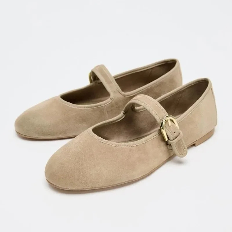 Comfort Faux Suede Ballet Flats Women Round Toe Buckle Shallow Elegant Mary Jane Shoes for Ladies Fashion ner Casual 251121