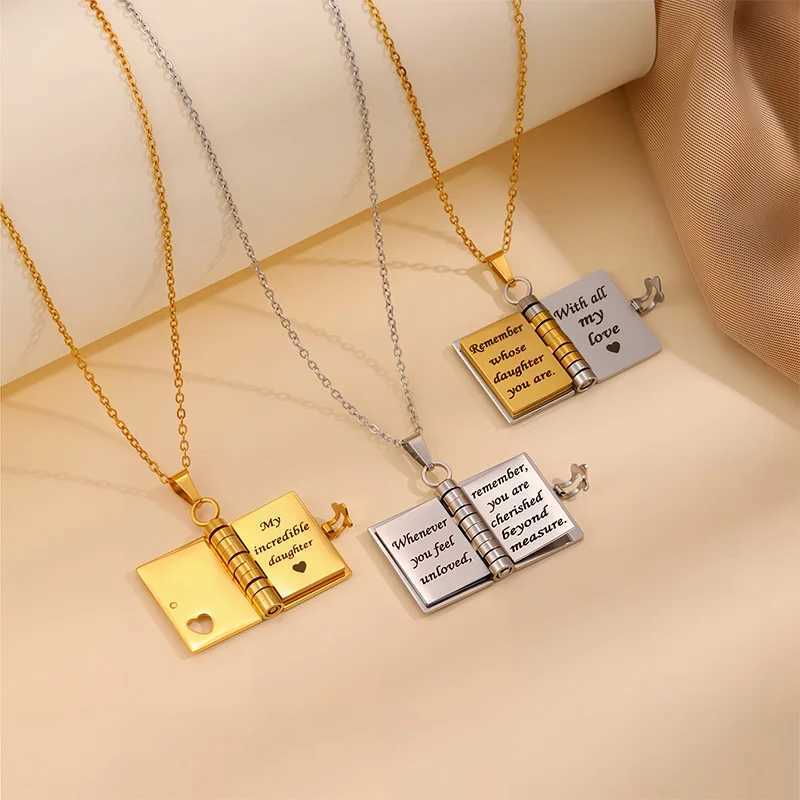 Openable Daughter Book Necklace Stainless Steel Gold Color Message Mini Book Pendant Necklace with Pages of Engraved InformationXJ251121