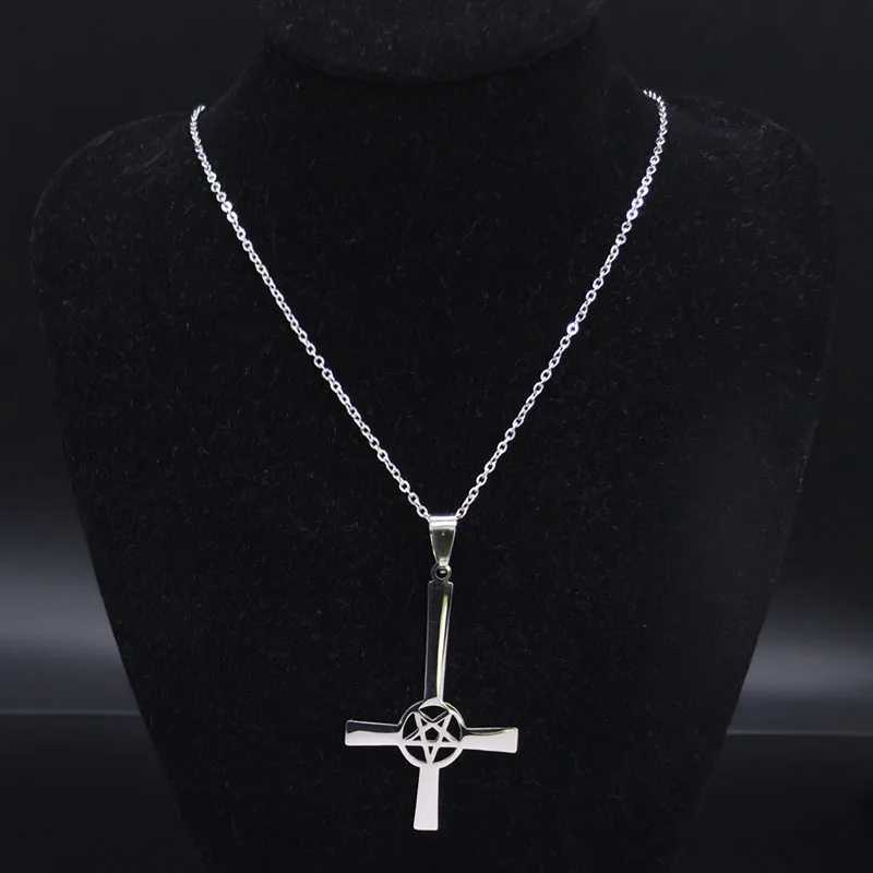 Inverted Cross Occult Pentagram Necklace Upside Down Cross Gothic Satan Necklaces Lucifer Satan Jewelry cruz invertida N642S03XJ251121