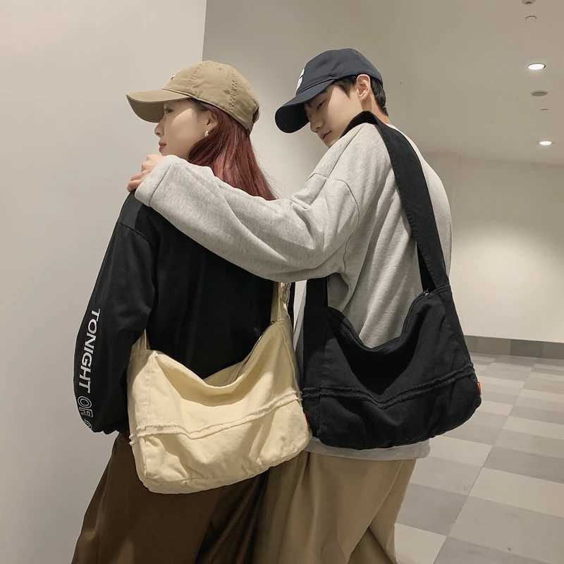 HOCODO Fashion Ladies Messenger Bag Large Capacity Shopping Bag Unisex Canvas Student Shoulder Bag Solid Color Handbag WomenT251121