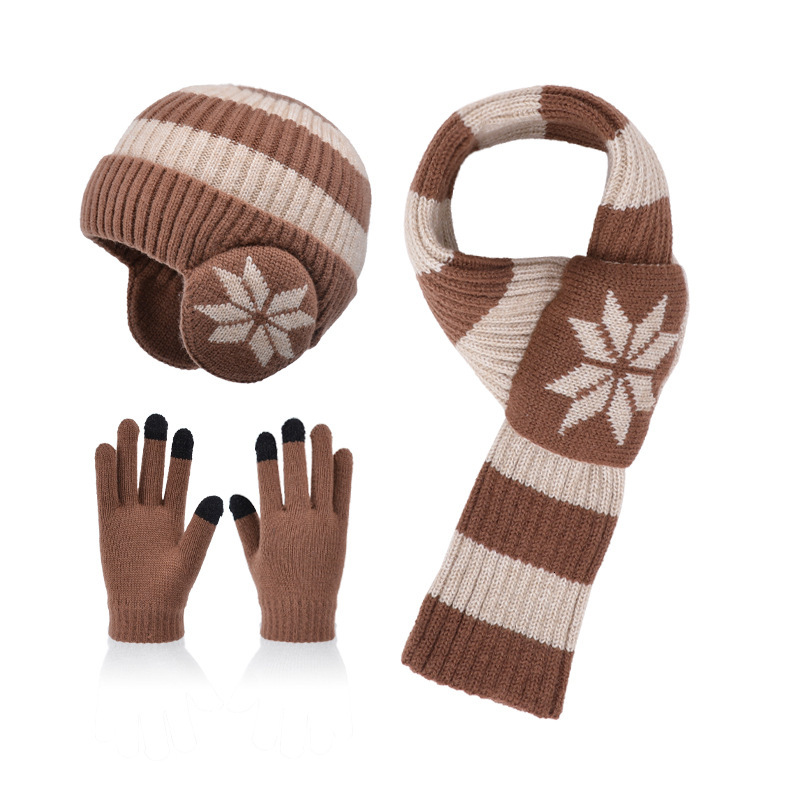 Children's Hat and Scarf GlovesSet for Boys and Girls Fleece-Lined Ear Protection Winter Warm Knitted Beanie free shipping
