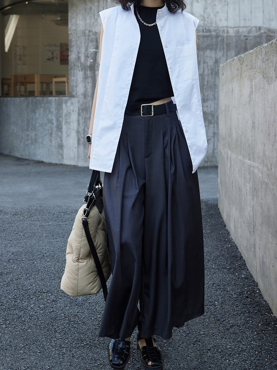 Grey Wide Leg Pants For Women In Summer, Thin Design, High Waist, Hanging Feeling, Loose Casual Cool Skirt Cropped Pants, Trendy