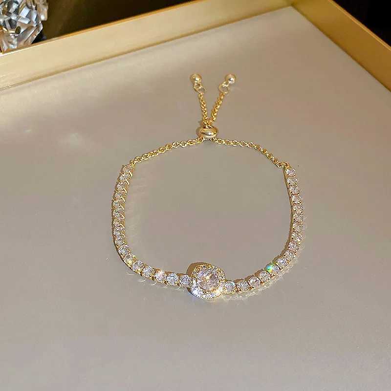 Full of Rhinestones Adjustable 18K Gold Plated Stainless Steel Bracelet For Women 2022 New Trendy Square Zircon Bracelet JewelryW251121