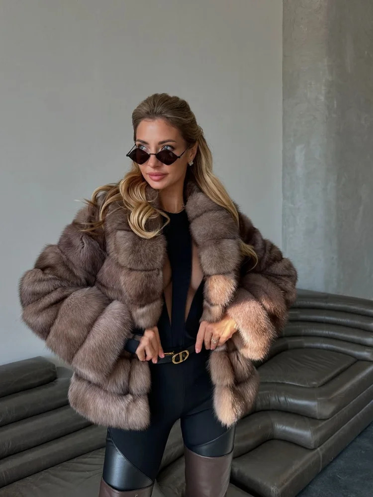 Fashion Patchwork Faux Fur Coat Jacket Women Fluffy Solid Lapel Full Sleeve Loose Coats Lady Winter Daily Street Outwear 251121 - view 4