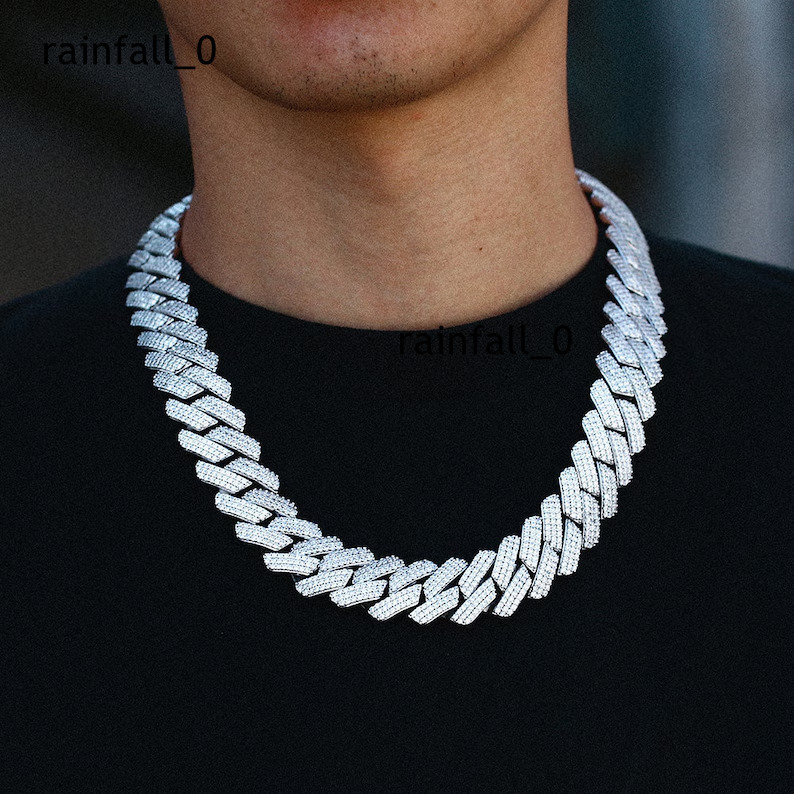 Iced Out 20mm 3 Rows S925 D Color Cuban Chain VVS Diamond Hip Hop Jewelry PendantMoissanite Cuban Link Chain