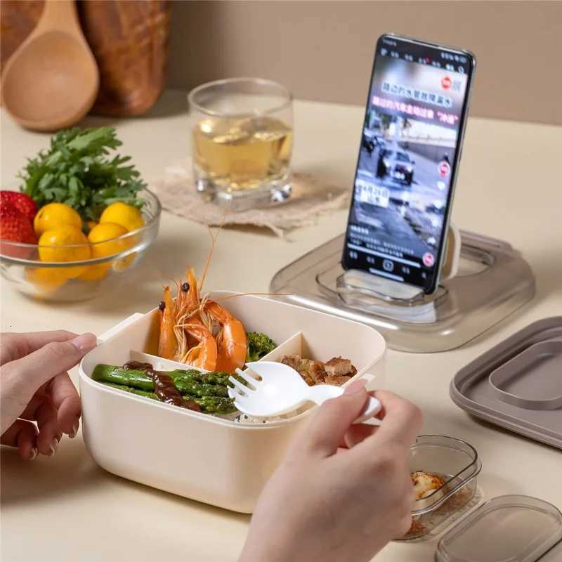 850ML Square Lunch Box For Adults and Student 3 Grids Leakproof Microwaveable Seal Bento Box With Spoon And Dipping Sauce BoxM251121