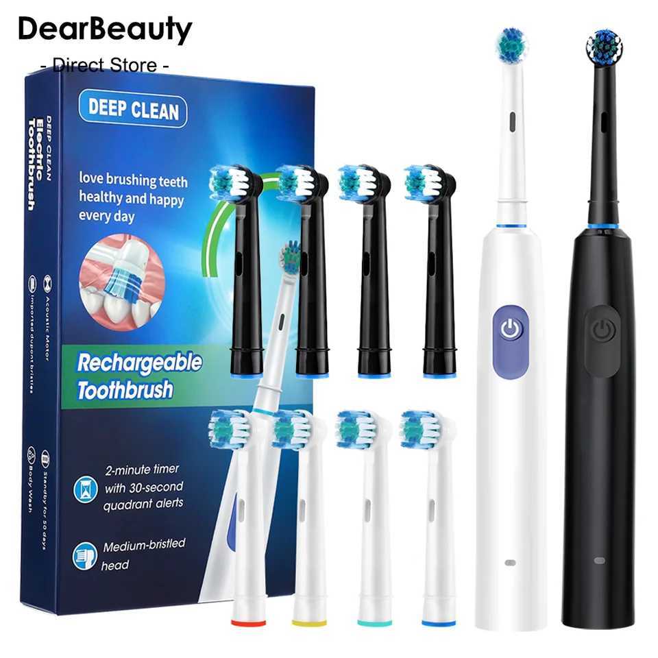 Electric Toothbrush Rotary Rechargeable Electric Tooth Brush for Adults Rotating Electric Teeth Brush with 8 Replacement Heads C251121