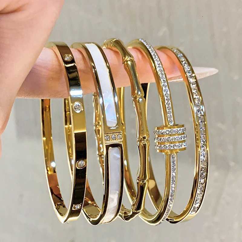1pc Titanium Steel Gold Bracelet Fashionable Classic Style Stainless Steel BraceletInlaid With ZirconFor Womens Daily WearW251121