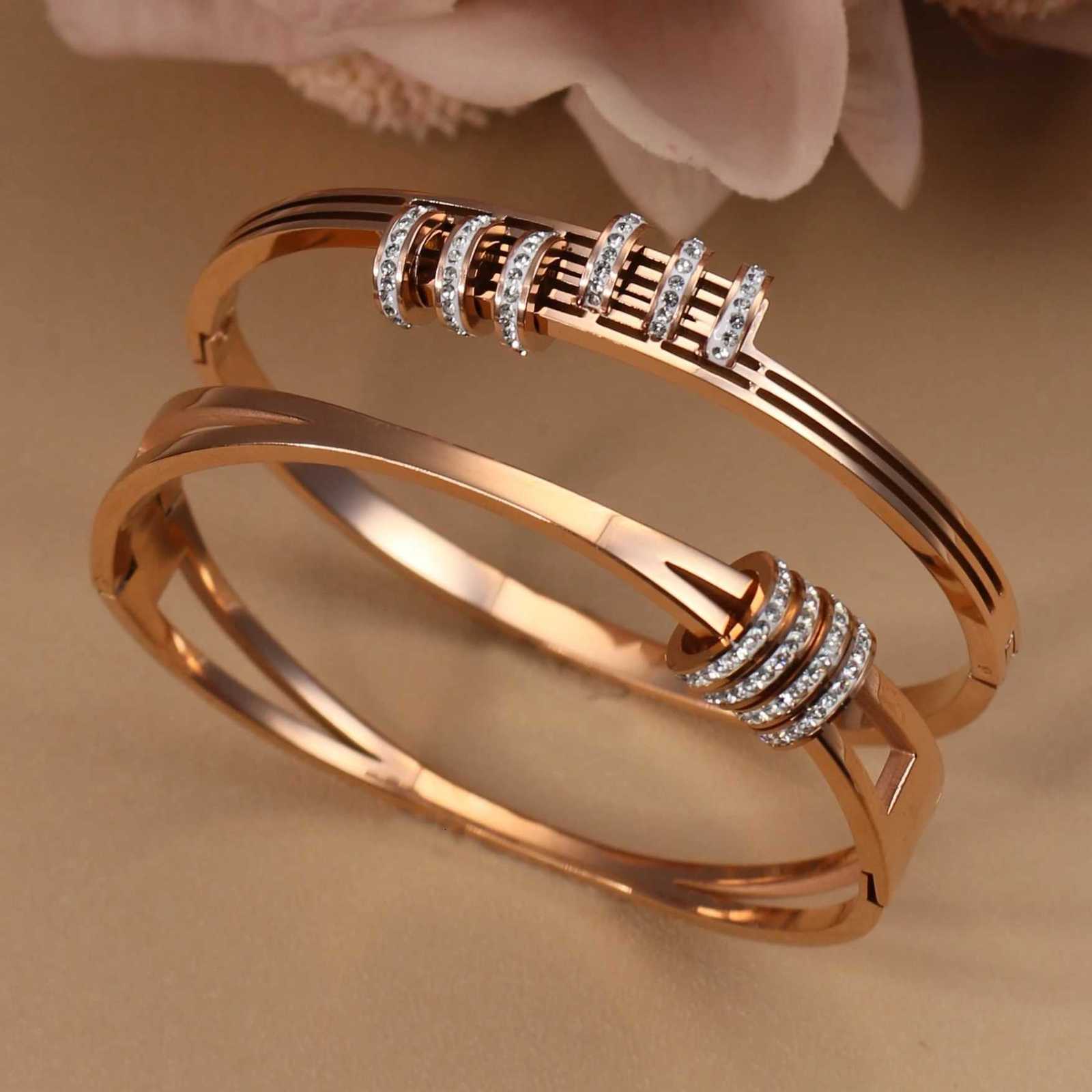 XB-133 New Stainless Steel Jewelry Crystal Bracelets Half Face Hollow Design Bangle For Womens Love Gifts WholesaleW251121