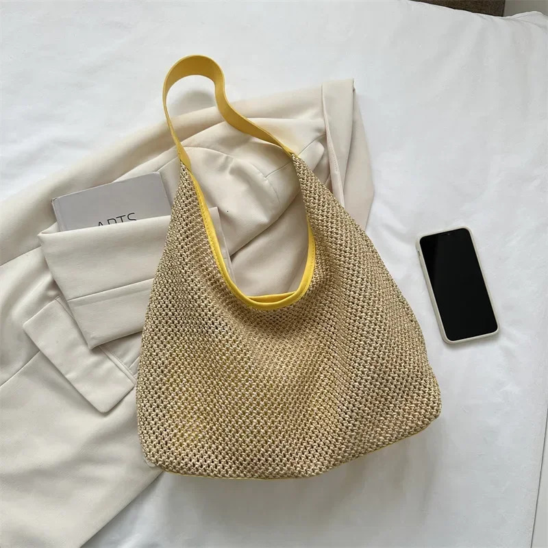 Casual Beach Summer Popular Woven Mother-in-law Bag 2025 Fashionable One-shoulder Seaside Travel Beach Straw Bag Drop Shipping R250421