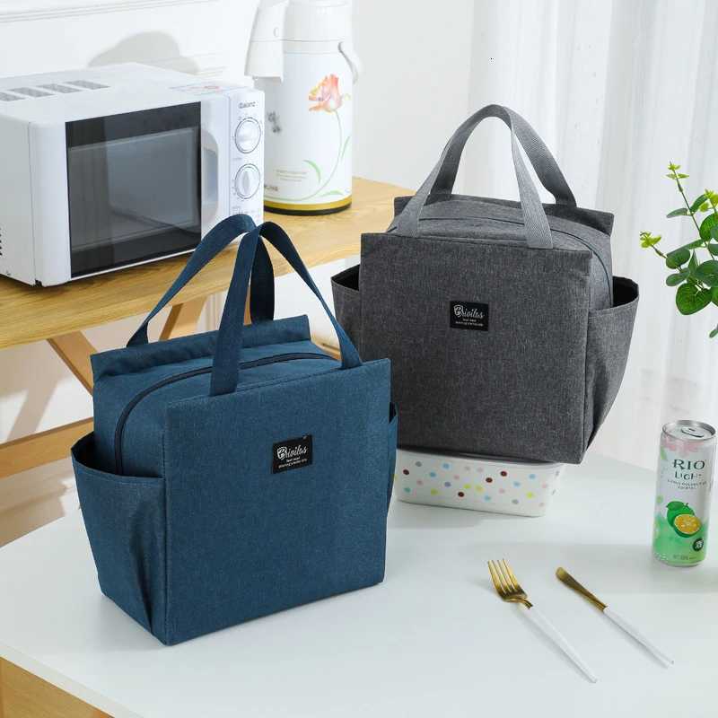 Lunch Bag Nylon Waterproof Thermal Insulation Large Capacity Double Side Pocket Portable Lunch Box Storage Bags Picnic Food Bags H251121