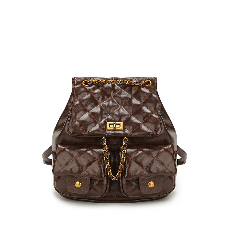 European and American fashion retro quilted chain backpack large capacity women's handbag designer bag luxury bag Christmas gift