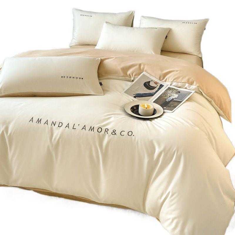 Luxury Ins High-End Washed Cotton Bedding Set Light Luxury Embroidered Quilt Cover Bed Sheet Student Dormitory Three-Piece Set Fitted Sheet Y251121