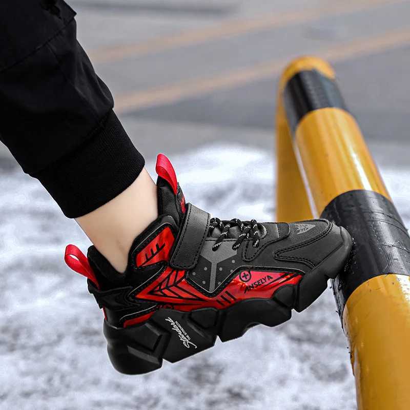 Winter Childrens Fashion Sports Shoes Leather Boys Running Sneakers Flat Casual Walking Shoes Warm Lightweight Outdoor BootsW251121