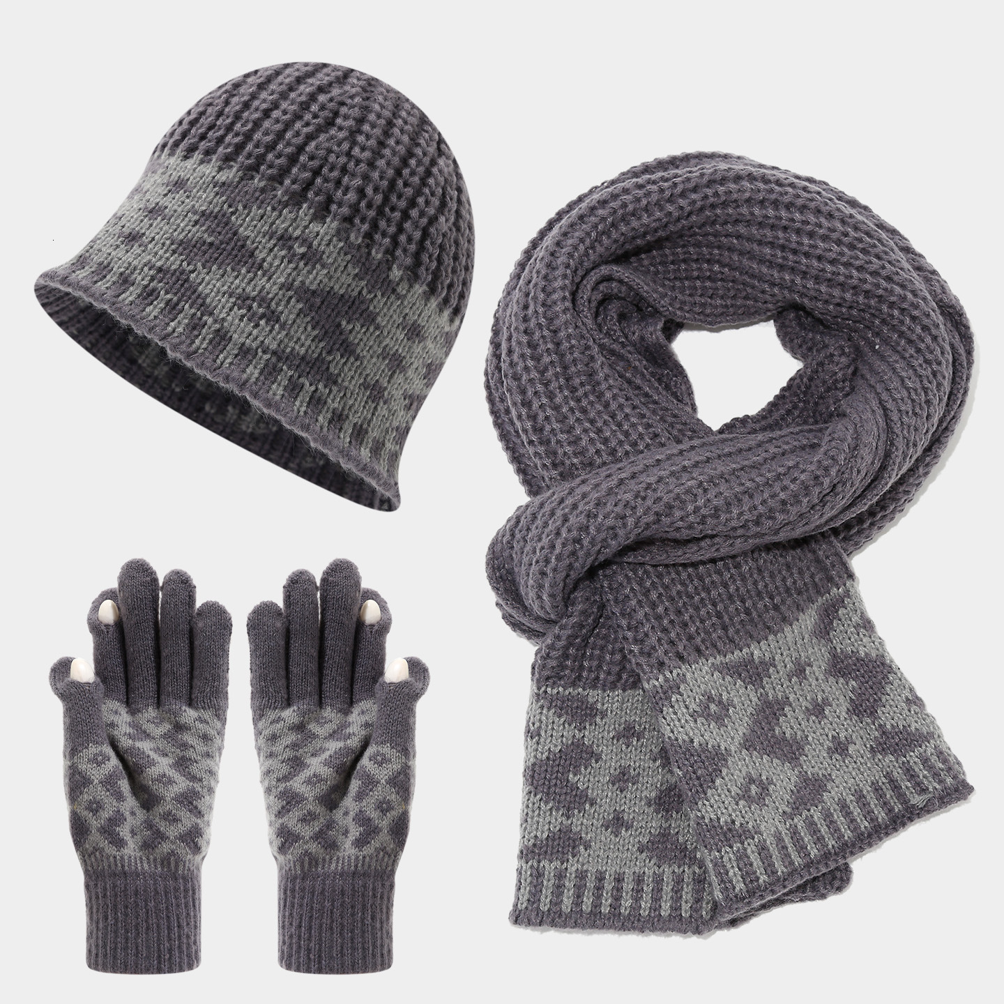 Autumn Winter Hat Warm Knitted Pullover Hat Scarf Gloves Three-Piece Set for Women Ethnic Style Fashion Ear Protection Cold-Proof Set Trendy free ship