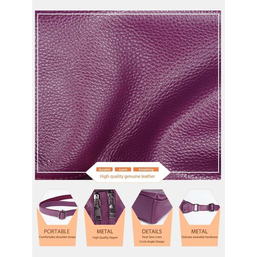 Zency Genuine Leather Fashion Purple Women Shoulder High Quality Elegant Lady Crossbody Bags Black Messenger Bag Trendy Bag