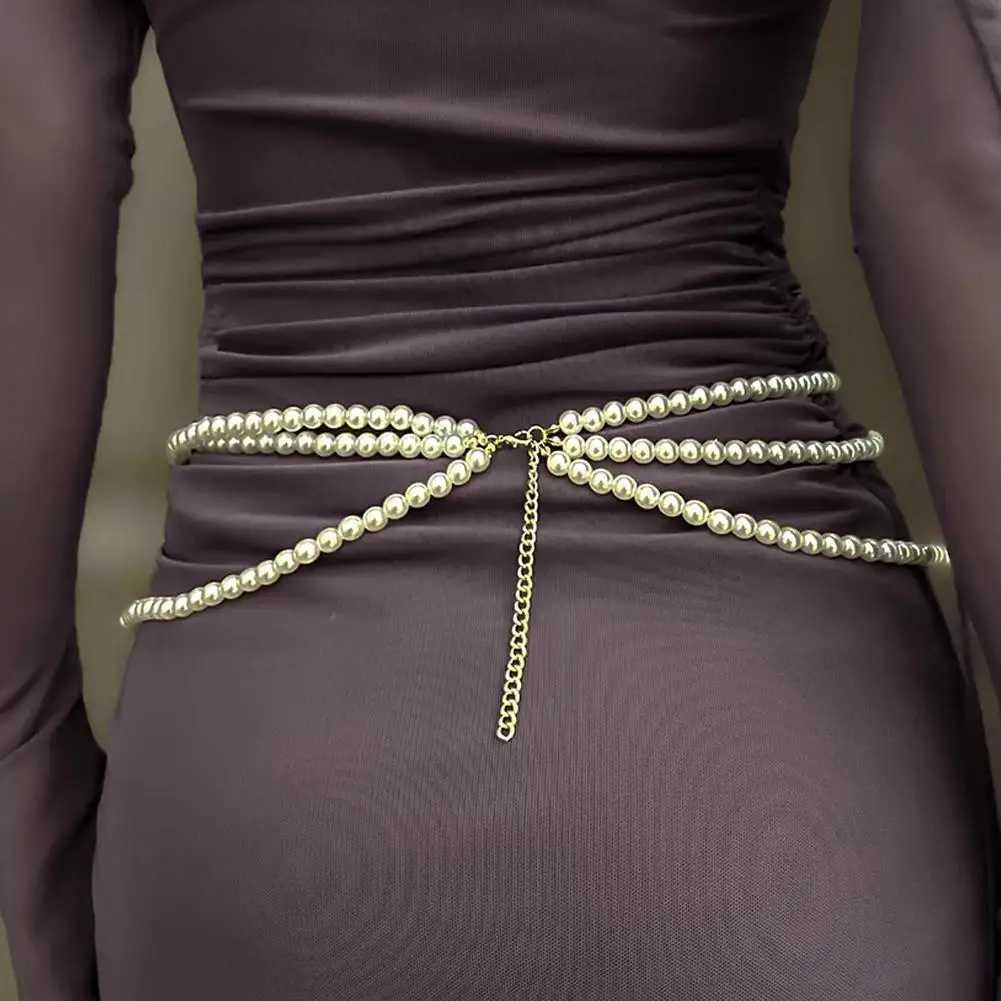 Fashion Retro Belt Womens Fashion Accessory Multilayer Pearl Chain Party Casual Wear Stylish Body Jewelry Y250515