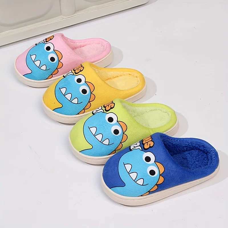 Childrens Cartoon Dinosaur Pattern Slippers Boys and Girls Cute Plush Shoes Warm Shoes Suitable for Autumn and Winter IndoorW251121