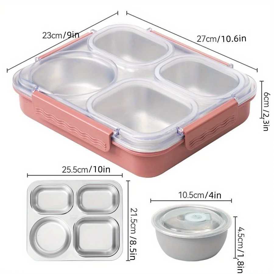 Stainless steel lunch box for adults leak proof 4 compartments 1200ML reusable food container microwave safeM251121