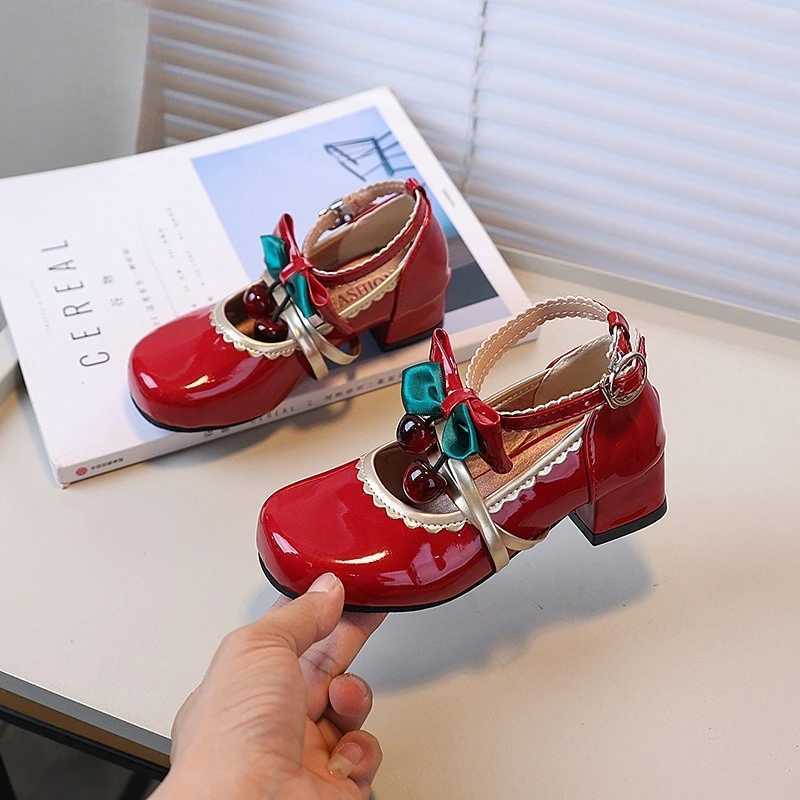 Spring Autumn Girl Leather Shoes Mary Jane Chic Bowknot Children Fashion High Heel Shoes Wedding Party Kids Princess Dress ShoesW251121