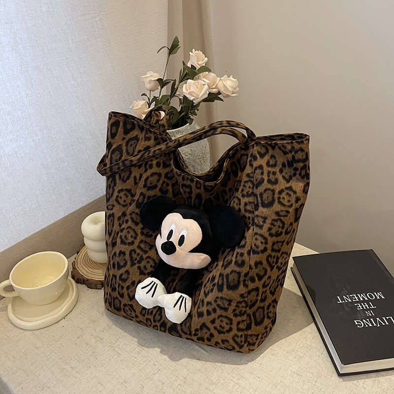 Canvas Bag Large Capacity Shopping Bag Korean Niche Leopard Print Velvet Stylish Plush Toy Shopping Handheld New Large Capacity Lazy Should