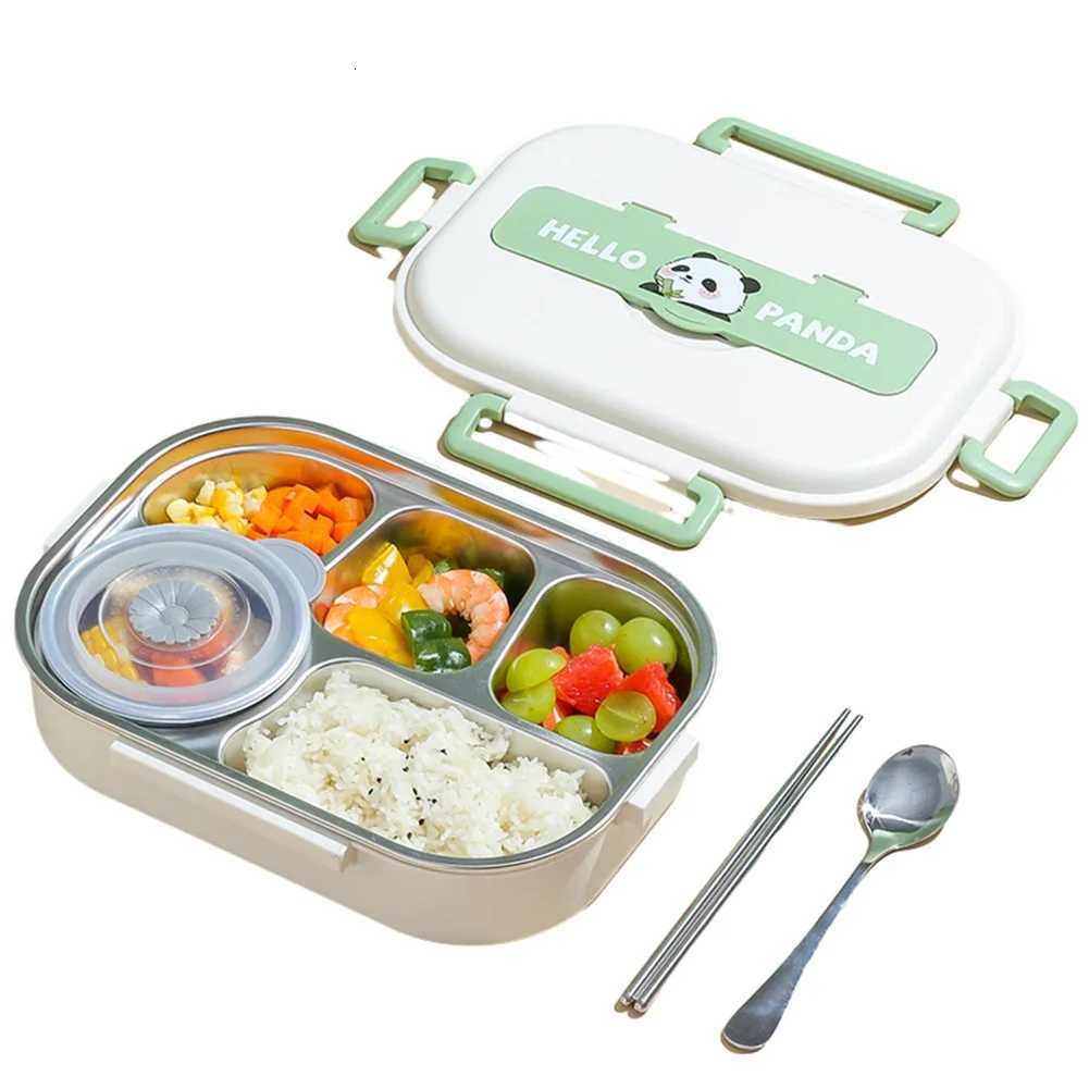 Stainless Steel Leakproof Lunch Box Microwave Safe 2/4/5 Grids Lunch Container with Cutlery Set Panda for Children School PicnicM251121