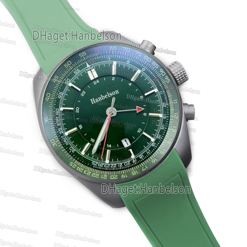 46mm Men's Mechanical Watch Date Window Green Rubber Strap