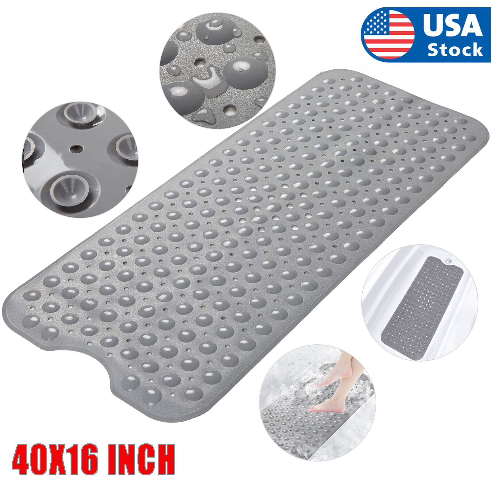 Non-Slip Bath Tub Mat (40 X 16)Inch Extra Long Antibacterial Bathroom Shower Mat