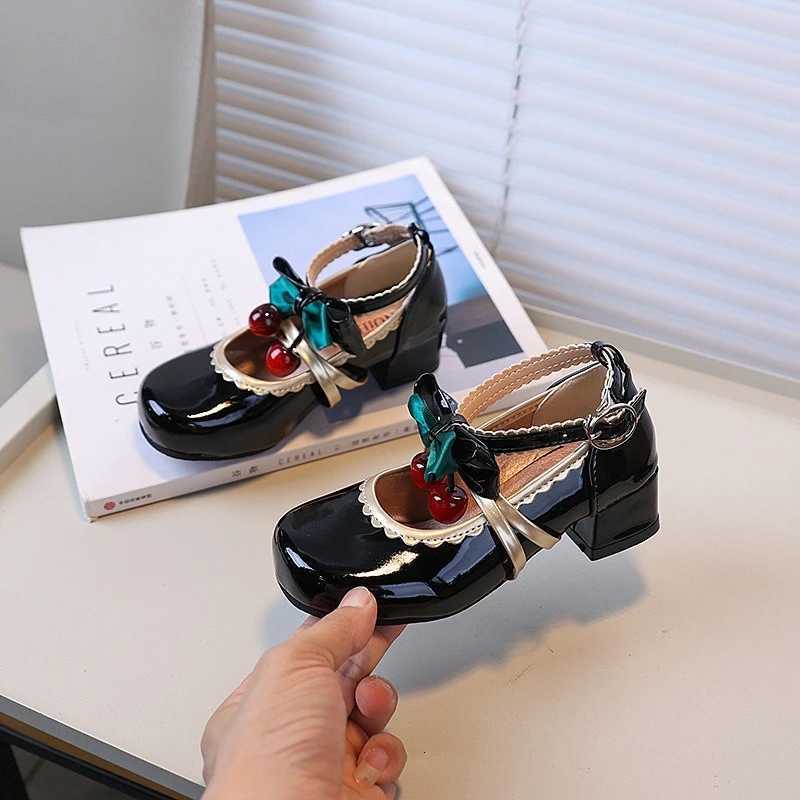 Spring Autumn Girl Leather Shoes Mary Jane Chic Bowknot Children Fashion High Heel Shoes Wedding Party Kids Princess Dress ShoesW251121