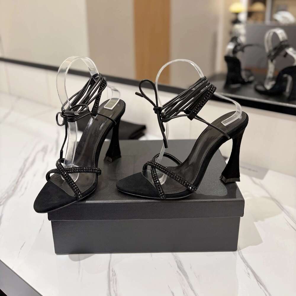 New Women Size35-42 Genuine Leather Sandals Super High Heels Pumps Crystal Ankle Strap Designer Shoes Zapatillas De Mujer