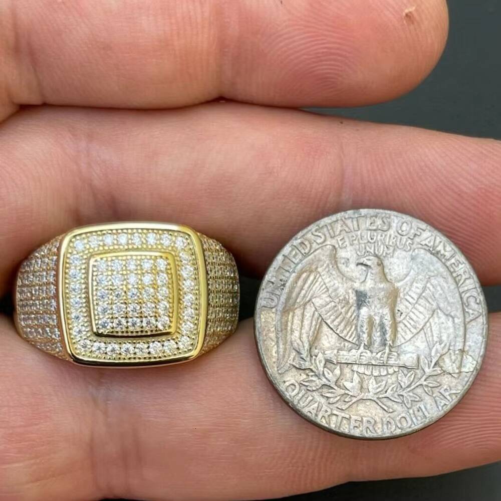 Custom Two-Square Moissanite Diamond Men Ring with 925 Sterling Hip Pop Fashion Jewelry for Weddings and Parties