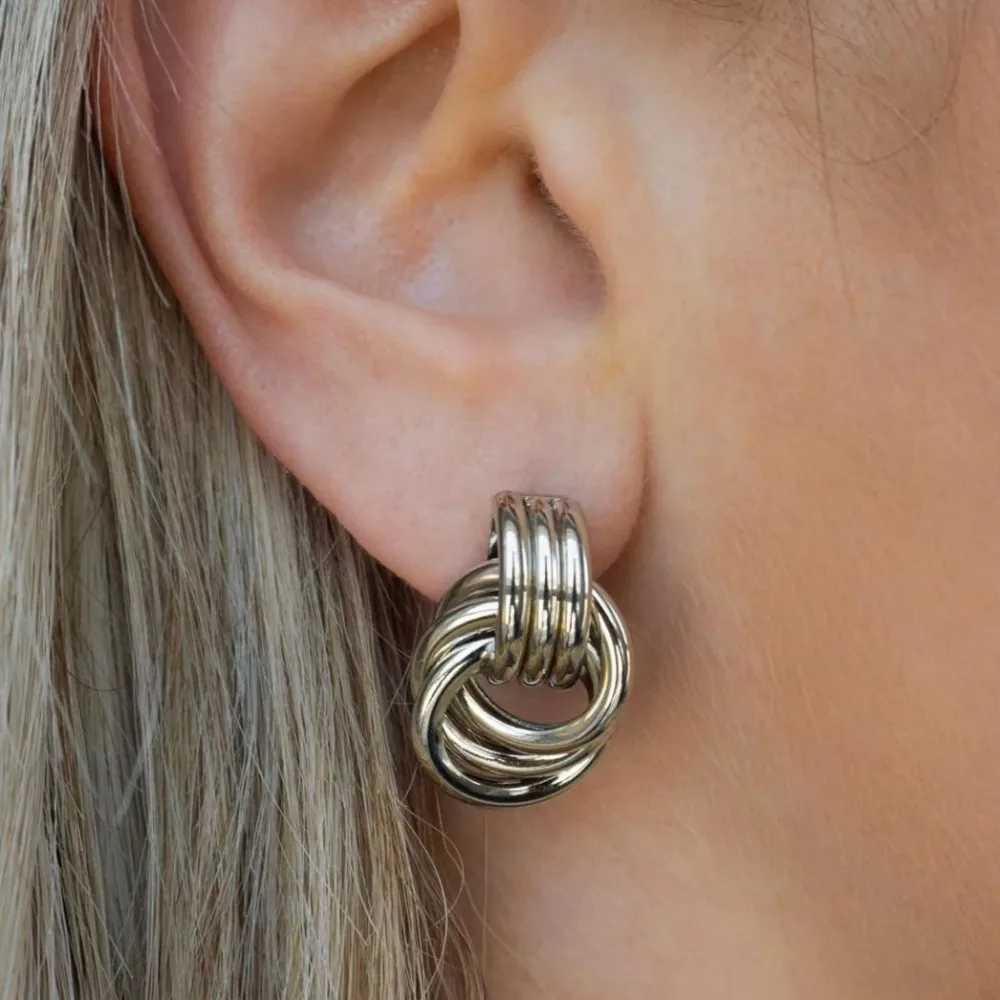 Korean 1/3 pair laminated stud copper retro three knot pure gold hoop earrings suitable for women to embrace party jewelryXJ250421