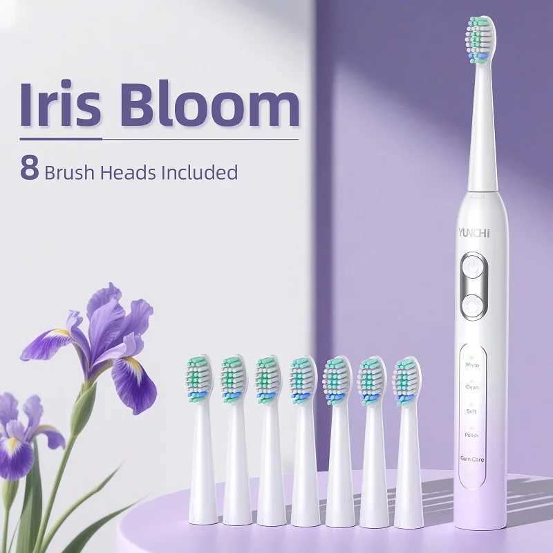 YUNCHI Sonic Electric Toothbrush C2 Adult Toothbrush Rechargeable 2 Minutes Smart Timer 5 Modes with 8 Replacement Brush Heads C251121