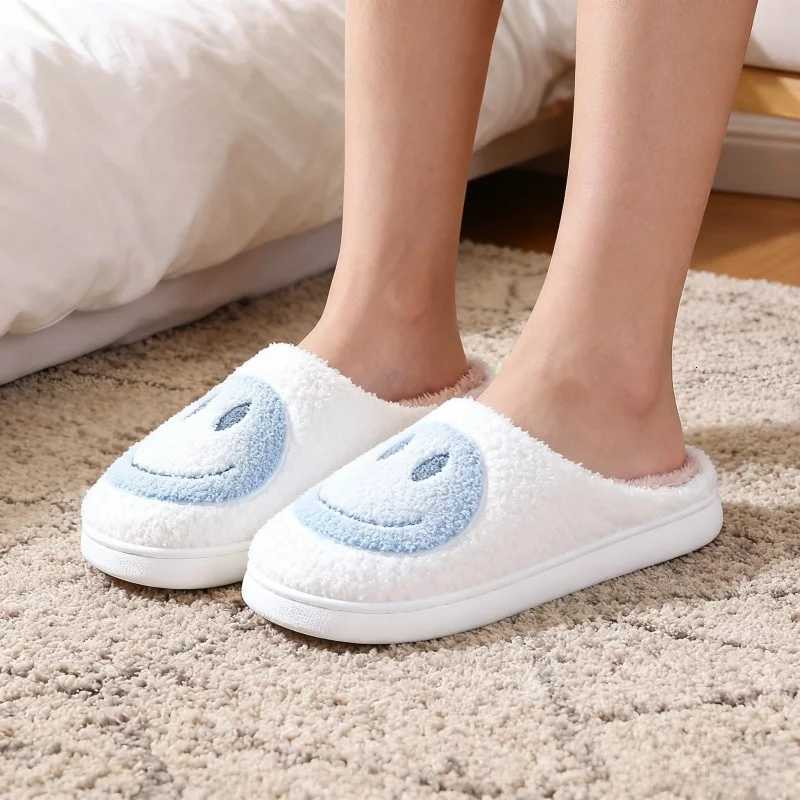 KidsSlippers Smiling Face Fluffy Winter Shoes For Children Anti-slip Thick Bottom Home Slipper Keep Warm Pink Blue Size 36-41W251121