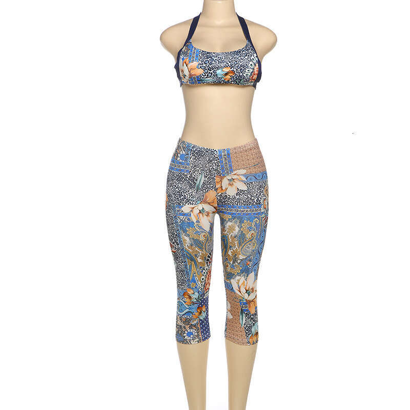 hoodie Women's Wear Spring New Women's Spicy Girl Hanging Neck Strap Sexy Bareback Flower Printed Pants Set jacket