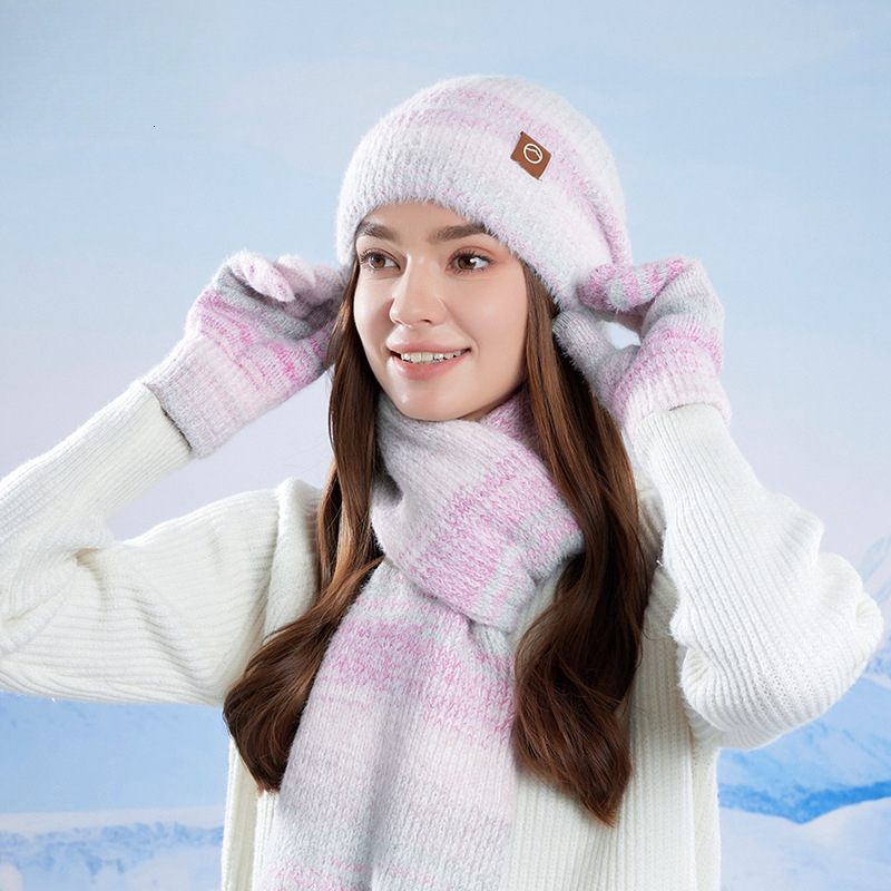 Hat Designer Scarf Gloves Three-Piece Set for Women Winter Ear Protection Pullover Knitted Hat Outdoor Windproof Cold-Proof Warm Knitted Hat free ship