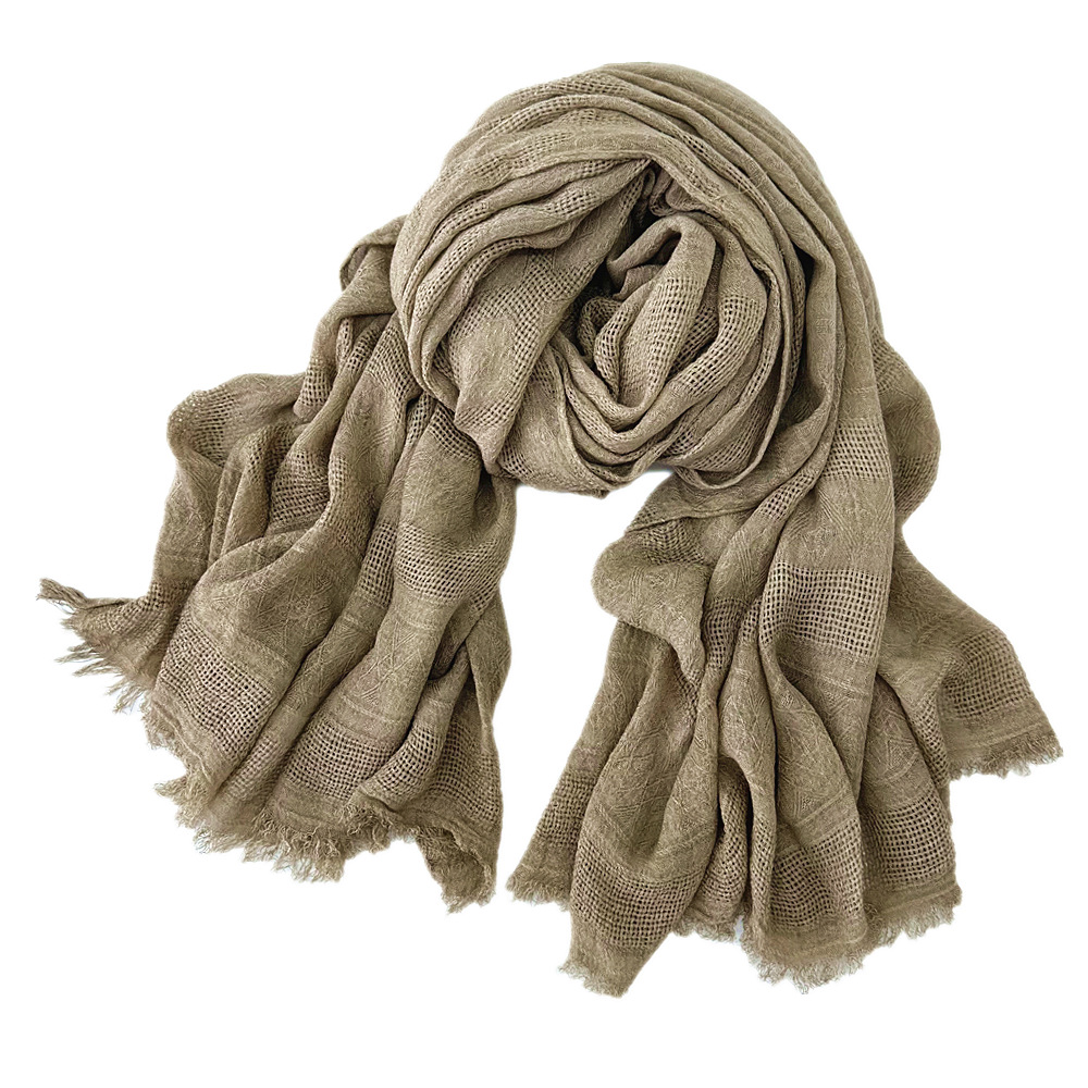 K459 Cross-border women's cotton scarf winter style solid color jacquard hollow literary style warm neck scarf factory wholesale