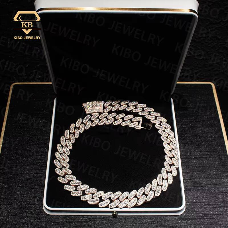 Hip Hop Chaine Jewelry Moissanite 925 Sterling Silver Rose Gold Plated 22mm Big Point Diamond Moissanite Heavy Cuban Link Chain