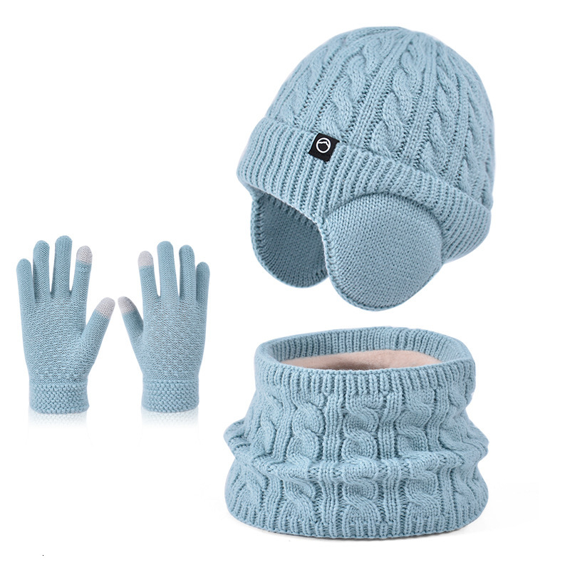 Children's Hat Winter Gloves Warm Three-Piece Set Fleece-Lined Ear Protection Pullover Hat Boys and Girls Outdoor Cold-Proof Knitted Wool Hat fre