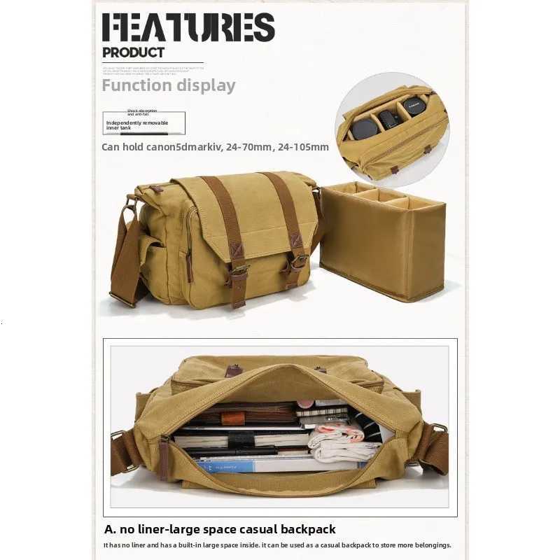 Fashion SLR camera sahel canvas shoder messenger photo bag waterproof removable liner digital camera storage bag Y251121