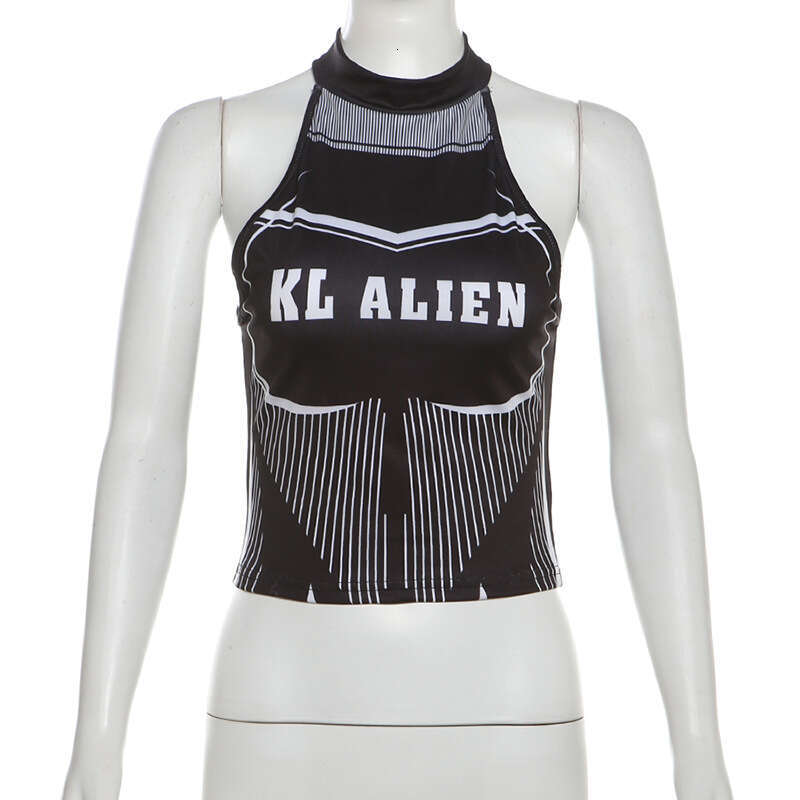 hoodie Women's Wear Autumn New Women's Fashion Trend Letter Print Hanging Neck Sleeveless Slim Fit Short Vest jacket