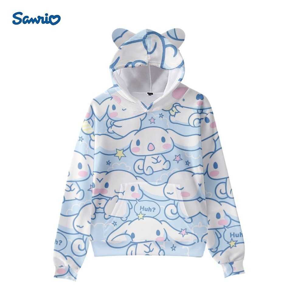 Sanrio New Anime Cinnamoroll Big-Eared Dog Cinnamoroll Element Print Cat Ear Hooded Sweatshirt H251121