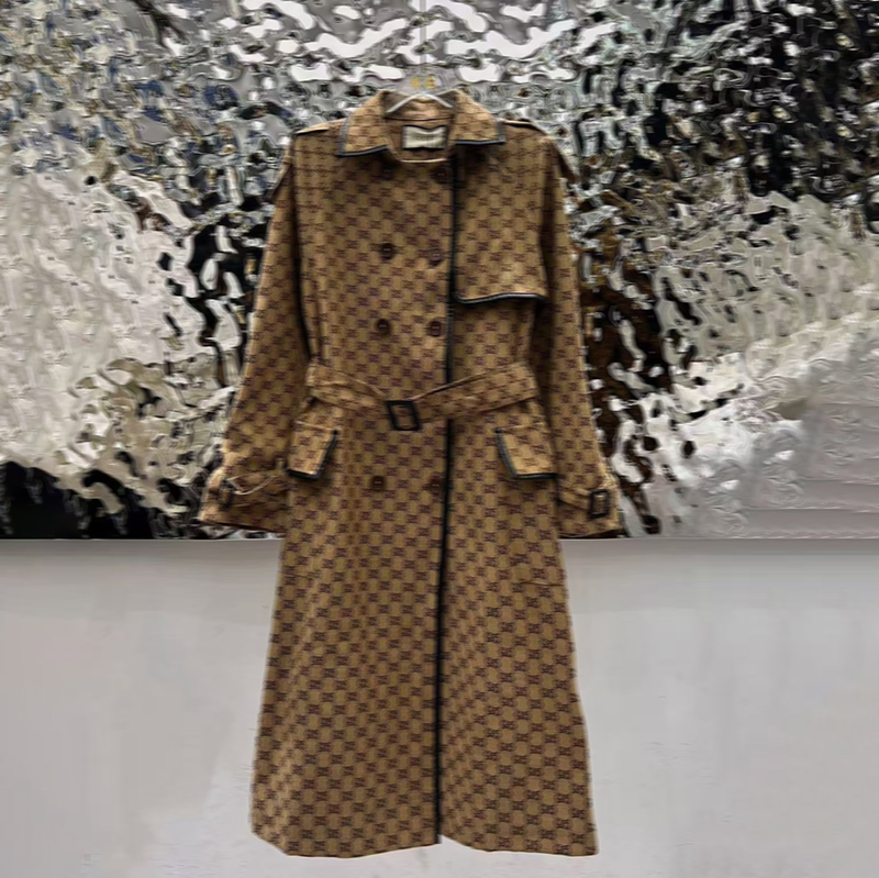 Fashionable autumn and winter women's high-end jacket, full letter printed retro windbreaker, women's luxurious high-quality belt design