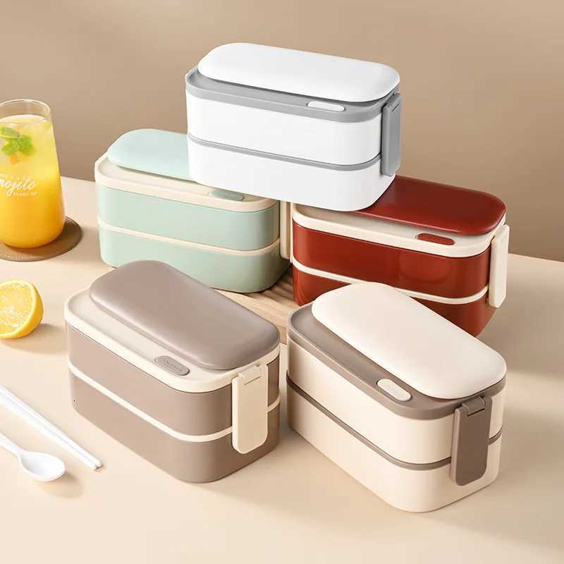 304 Stainless Steel Lunch Box 2 Layers Divided Microwavable Bento Box for Students Office Worker Portable Sealed Food ContainersM251121