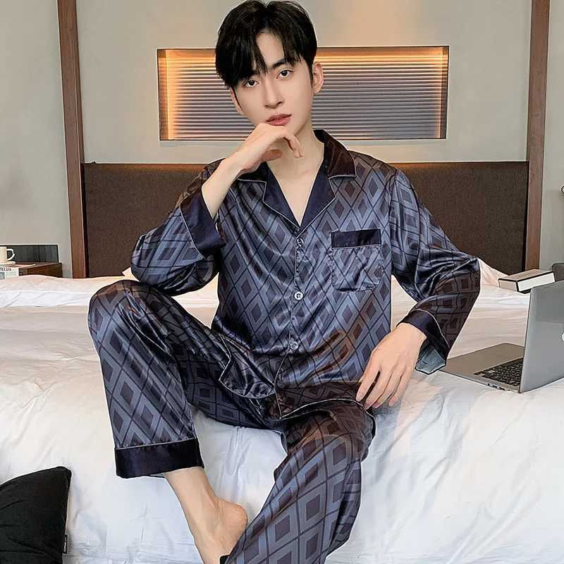 Pajamas Men Spring Summer Thin Ice Silk Luxurious Loose Fitting Home Wear Suit Male Satin Pyjamas Set Night Pajamas Set MenW251121 - view 3